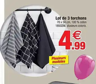 Bazarland Lot de 3 torchons offre