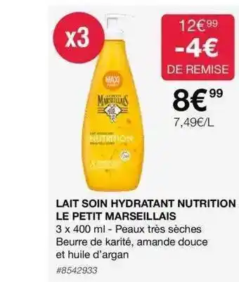 Costco Lait soin hydratant nutrition le petit marseillais offre