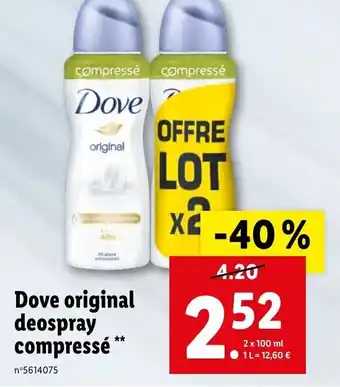 Lidl DOVE original deospray compressé offre