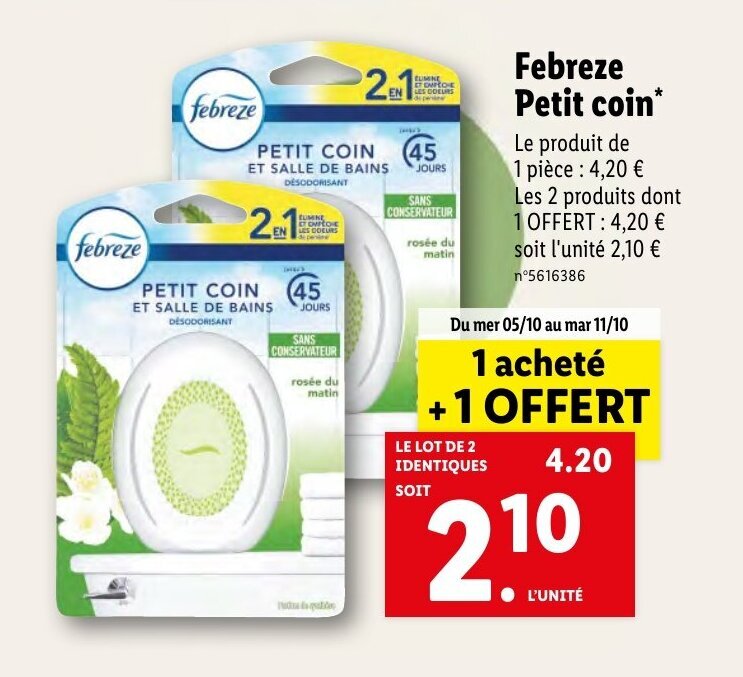 Promo Febreze petit coin chez Lidl
