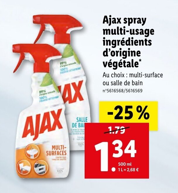 Promo AJAX spray multiusage ingrédients d'origine végétale chez Lidl