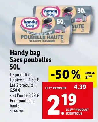 Lidl Handy bag sacs poubelles 50L offre