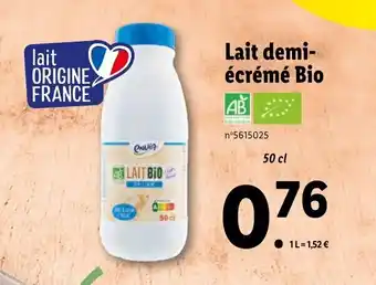 Lidl Lait demi-écrémé bio offre