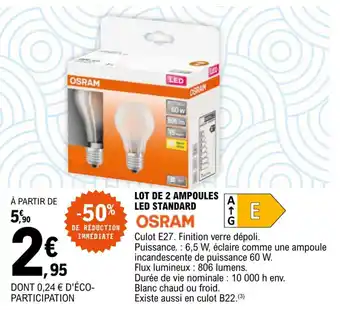 E.Leclerc Lot de 2 ampoules led standard OSRAM offre