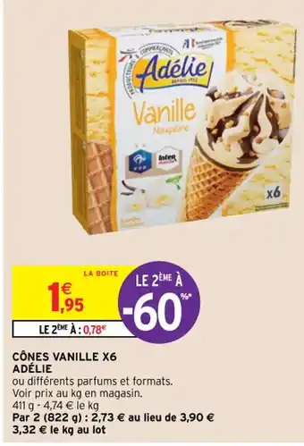 Intermarché Hyper Cônes Vanille x6 Adélie offre