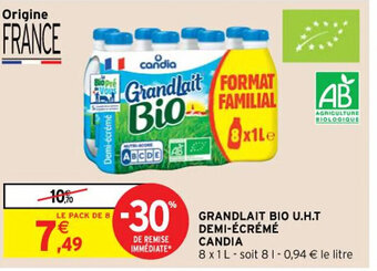 Intermarché Hyper Grandlait Bio U.H.T Demi-écrémé Candia offre