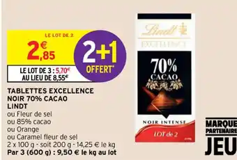 Intermarché Hyper Tablettes Excellence Noir 70% Cacao Lindt offre