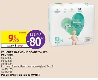 Intermarché Hyper Couches Harmonie Géant T4x28 Pampers offre