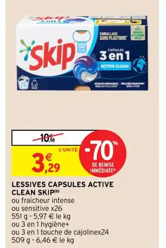 Intermarché Hyper Lessives Capsules Active Clean Skip offre