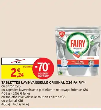 Intermarché Hyper Tablettes Lave-Vaisselle Original x26 Fairy offre