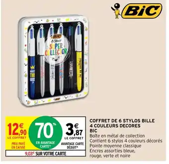 Intermarché Hyper Coffret De 6 Stylos Bille 4 Couleurs Decores Bic offre