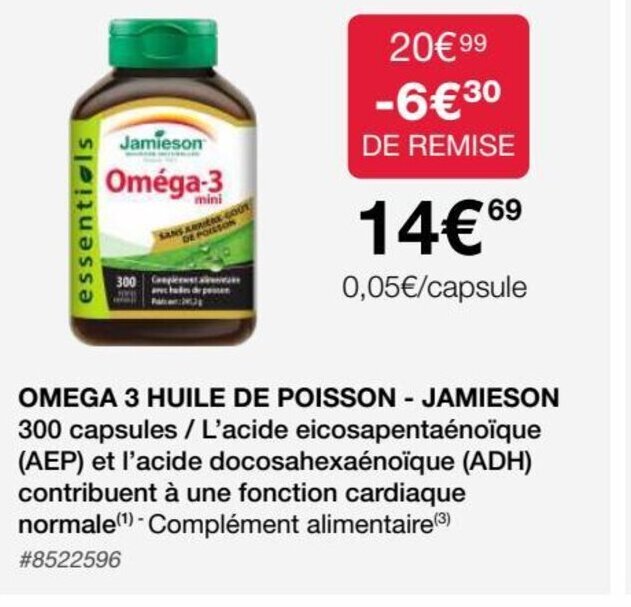 Promo Omega 3 Huile de Poisson Jamieson chez Costco
