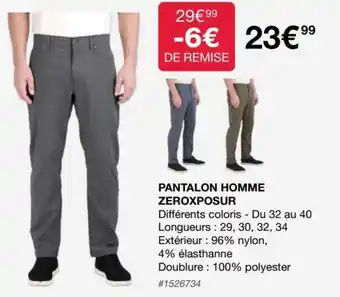 Costco Pantalon Homme Zeroxposur offre