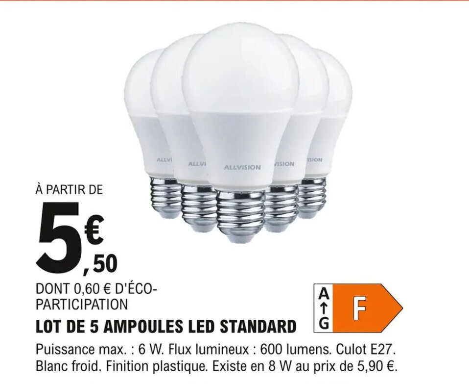Promo Lot de 5 ampoules Led Standard chez E.Leclerc Brico