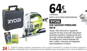 E.Leclerc Brico Ryobi Scie Sauteuse Pendulaire 600w offre