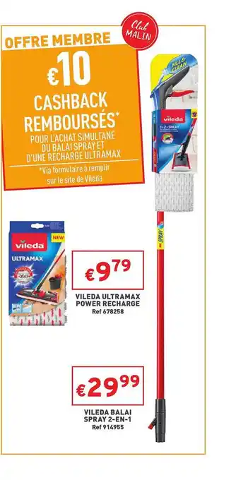 Trafic Vileda ultramax power recharge, vileda balai spray 2-en-1 offre