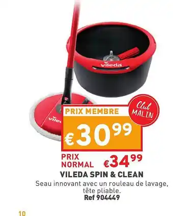 Trafic Vileda spin & clean seau innovant avec un rouleau de lavage tête pliable offre