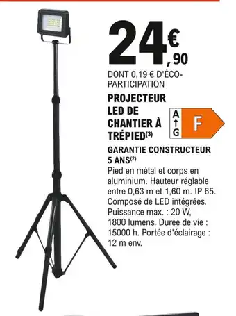 E.Leclerc Brico Projecteur Led de Chantier a Trépied offre