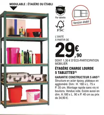E.Leclerc Brico Étagère Charge Lourde 5 Tablettes offre