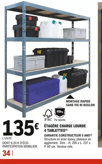 E.Leclerc Brico Étagère chage Loude 4 Tablettes offre