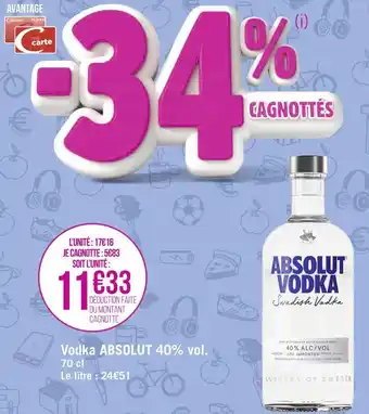 Géant Casino Absolut vodka vodka  40% vol. offre
