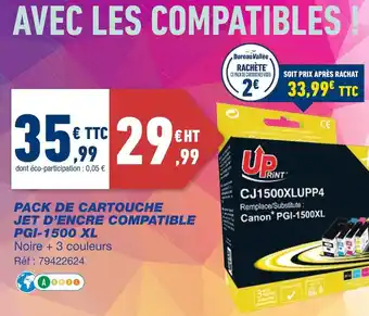 Bureau Vallée Uprint pack de cartouche jet d’encre compatible pgi-1500 xl offre