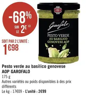 Géant Casino Garofalo pesto verde au basilico genovese aop offre