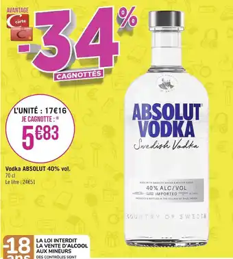 Géant Casino Vodka absolut vodka absolut 40% vol. offre
