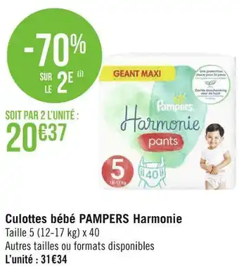 Géant Casino Pampers culottes bébé harmonie offre