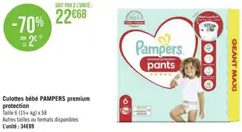 Géant Casino Pampers culottes bébé premium protection offre