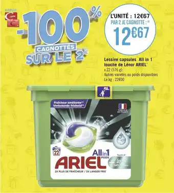 Géant Casino Ariel lessive capsules all in 1 touche de lénor offre