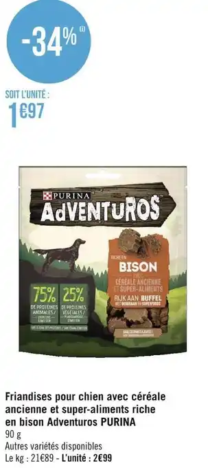 Géant Casino Purina friandises pour chien avec céréale ancienne et super-aliments riche en bison adventuros offre