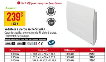 Bricorama Sauter radiateur à inertie sèche sibayak offre