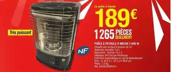 Brico Dépôt Poêle à pétrole à mèche 2 600w offre