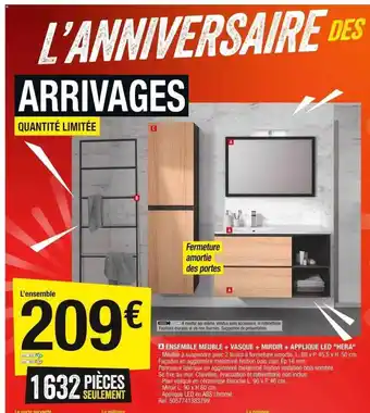 Brico Dépôt Ensemble meuble + vasque + miroir + applique led offre
