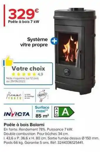 Castorama Poêle à bois balami invicta offre