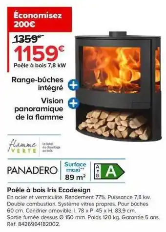 Castorama Poêle à bois iris ecodesign panadero offre