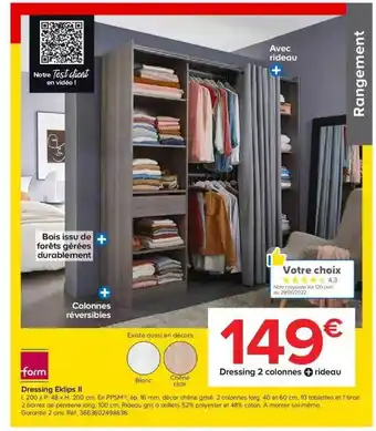 Castorama Dressing 2 colonnes + rideau eklips ii form offre