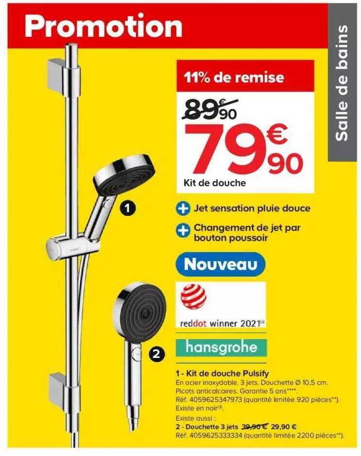 Promo Kit de douche pulsify hansgrohe chez Castorama