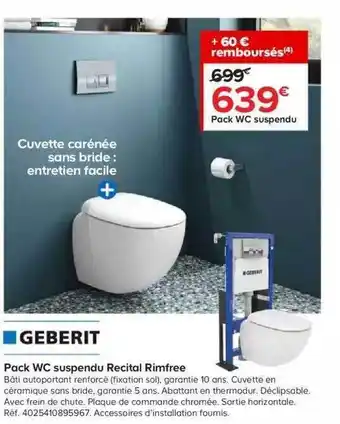 Castorama Pack wc suspendu recital rimfree geberit offre