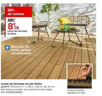 Castorama Lame de terrasse en pin areto offre