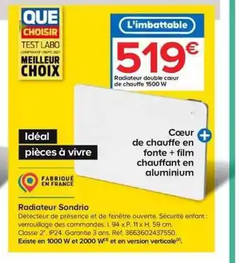 Castorama Radiateur double cœur de chauffe 1500w sondrio offre