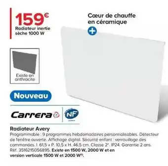 Castorama Radiateur inertie sèche 1000w avery carrera offre