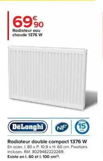 Radiateur eau chaude 1376w double compact dëlonghi