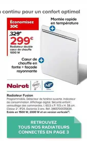 Castorama Radiateur double cœur de chauffe 1000w fusion noirot offre