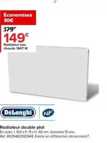 Castorama Radiateur eau chaude 1647w double plat dëlonghi offre