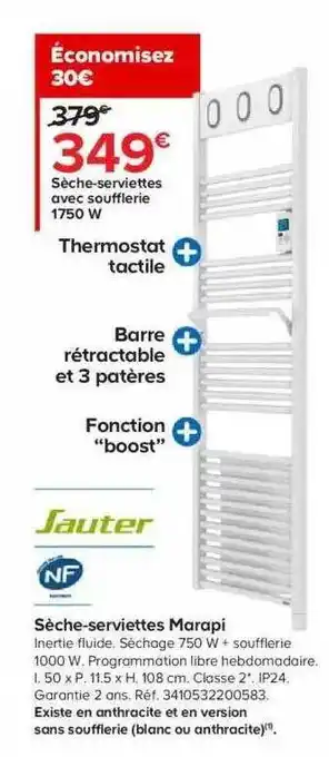Castorama Sèche-serviettes avec soufflerie 1750w marapi sauter offre