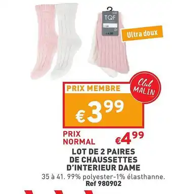 Trafic Lot de 2 paires de chaussettes d'intérieur dame offre