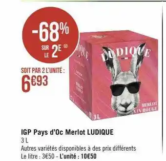 Casino Supermarchés Igp pays d'oc merlot ludique offre