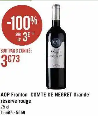 Casino Supermarchés Aop fronton compte de negret grande réserve rouge offre
